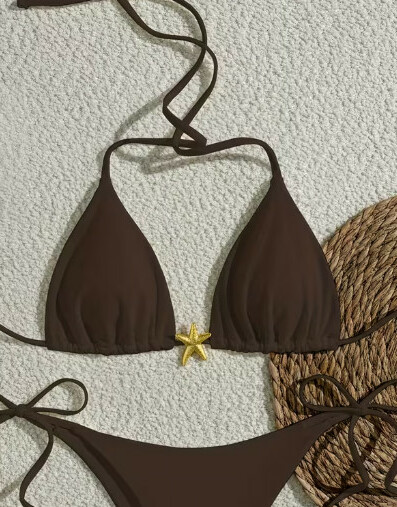 BRĄZOWA GÓRA OD BIKINI wiązanie zdobienie