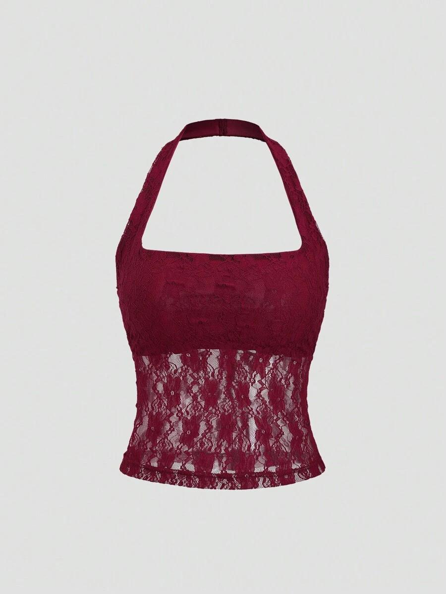 bordowy top koronka 