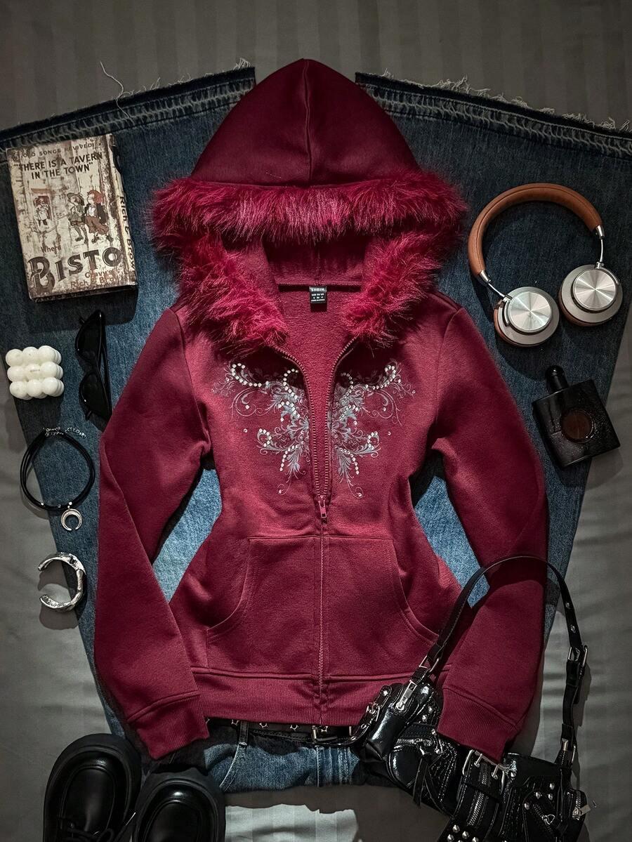 bordowa rozpinana bluza kaptur 