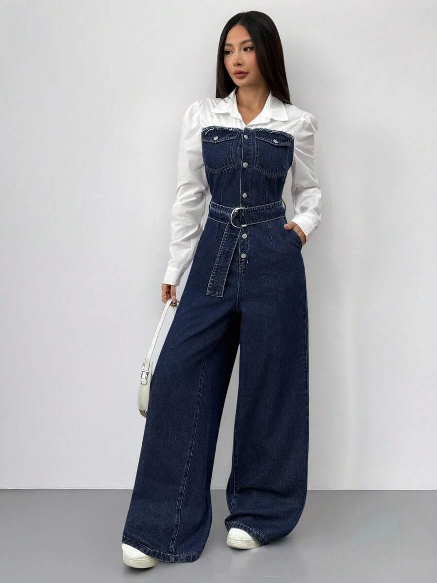 GRANATOWY KOMBINEZON JEANS
