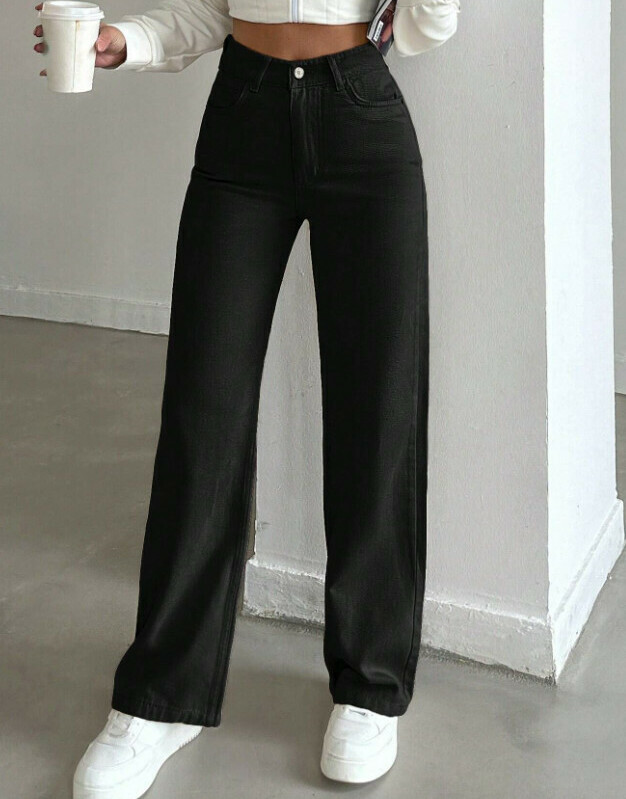 CZARNE SPODNIE JEANS SZEROKIE NOGAWKI 
