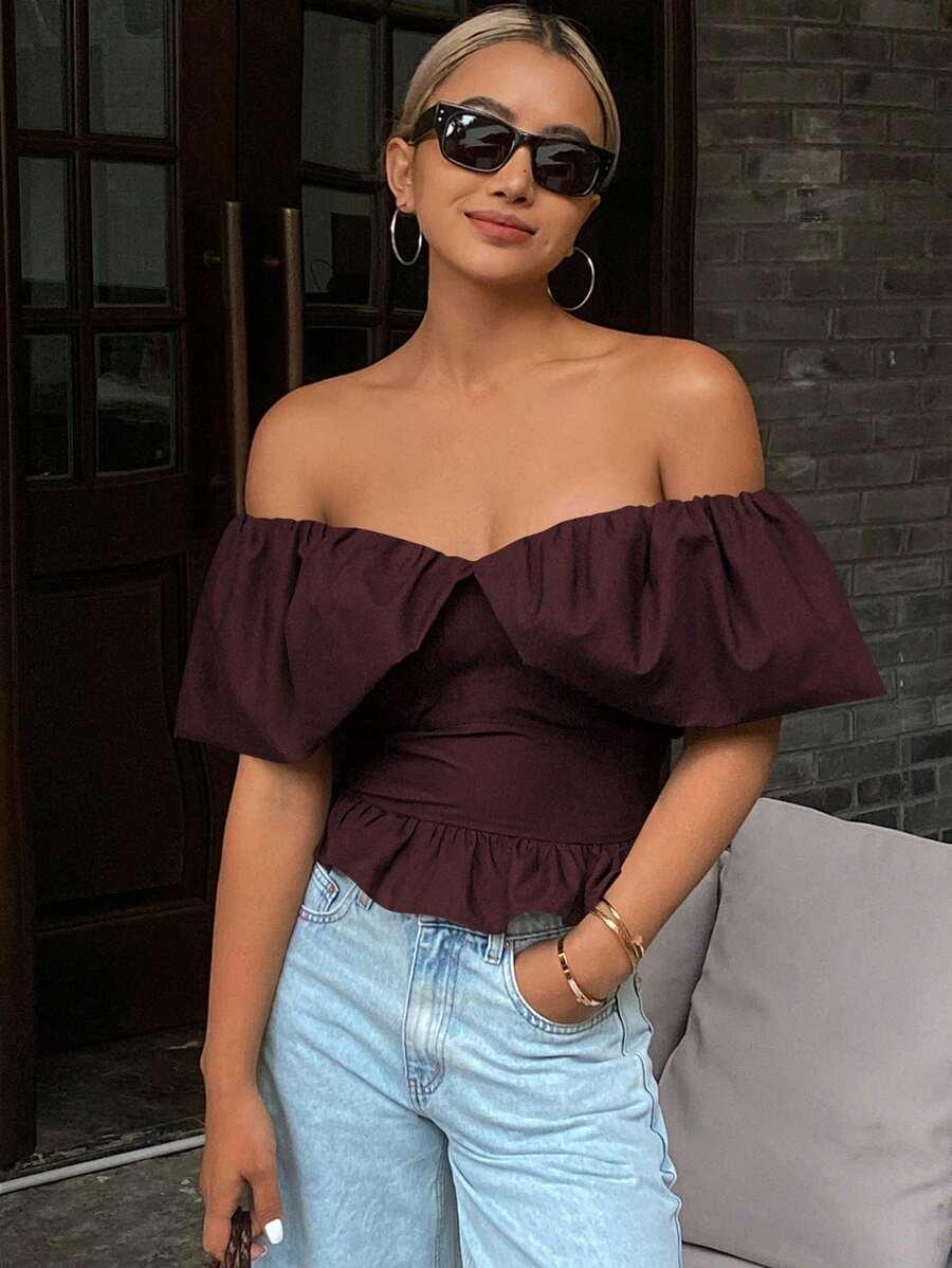 BURGUNDOWY TOP ODKRYTE RAMIONA