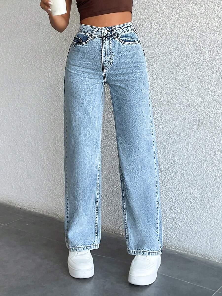 PROSTE SPODNIE JEANS KIESZENIE ZAMEK