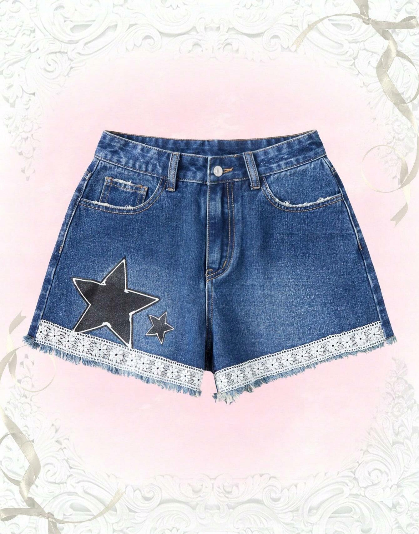 krótkie spodenki jeans print