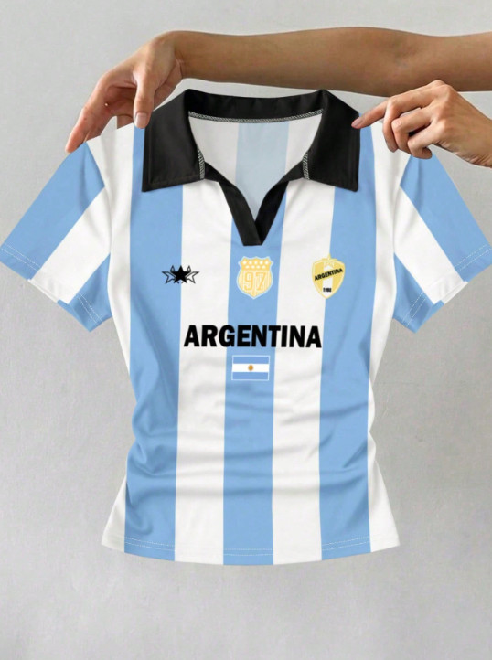 top kołnierzyk kontrast marszczenia argentina team