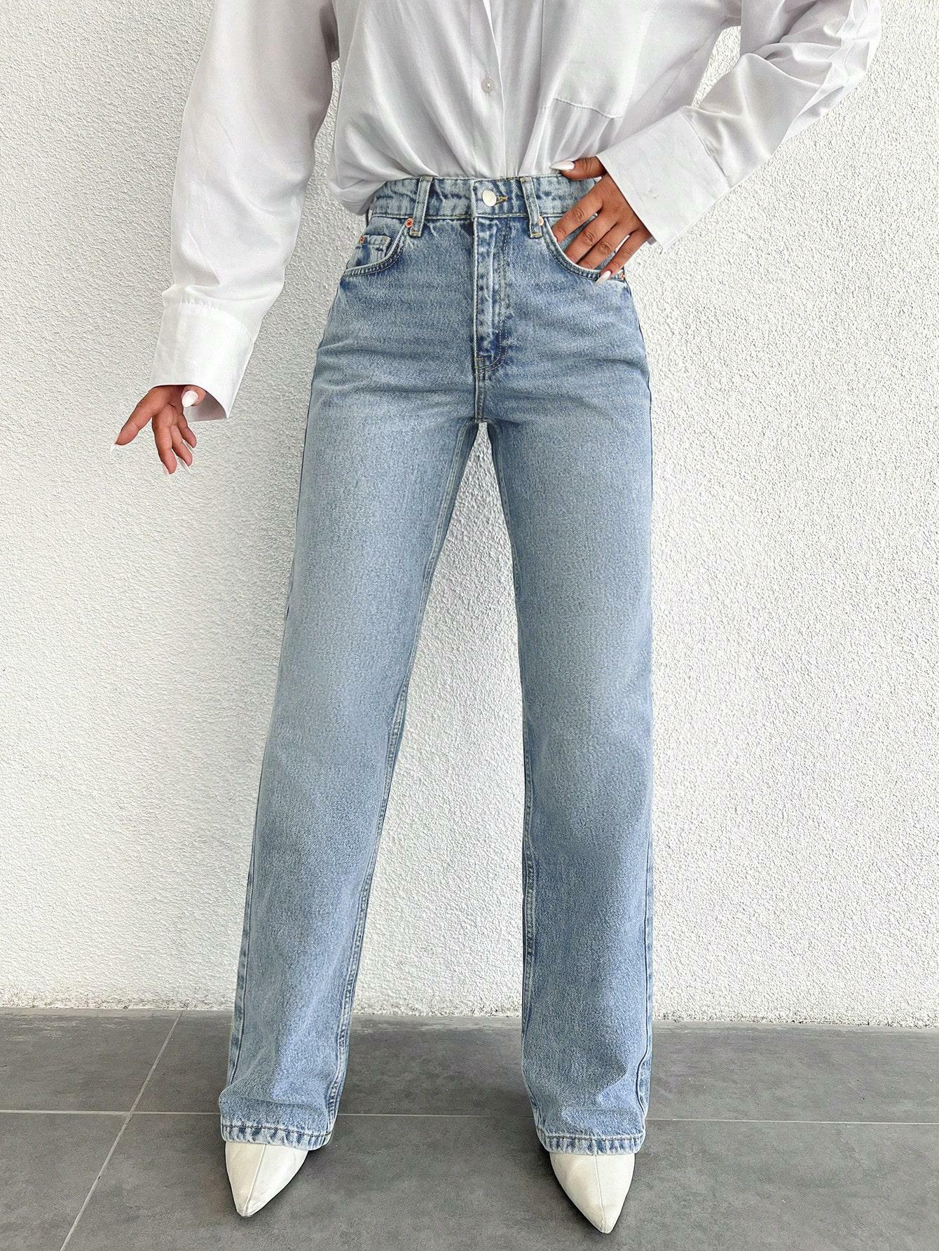 NIEBIESKIE SPODNIE JEANS PROSTA NOGAWKA