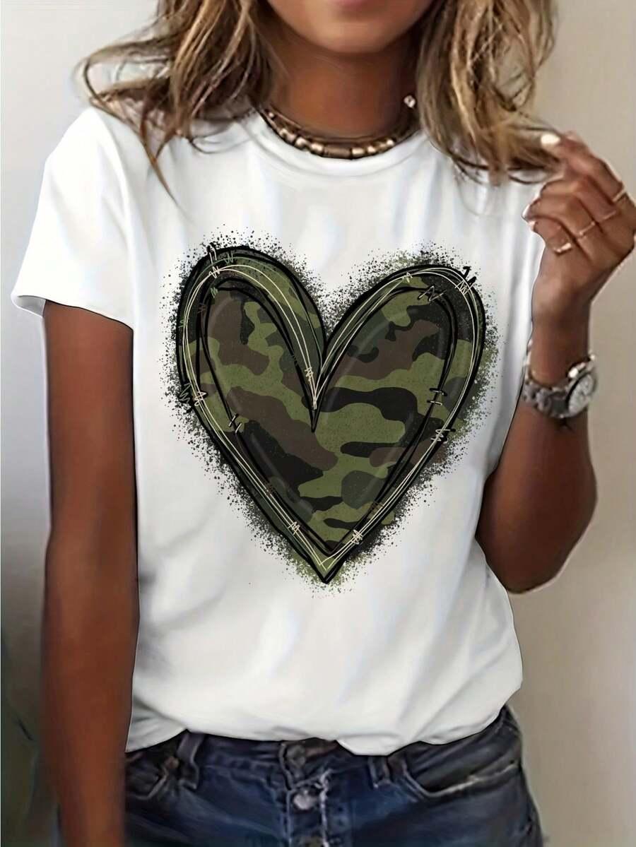 biały t-shirt nadruk serce
