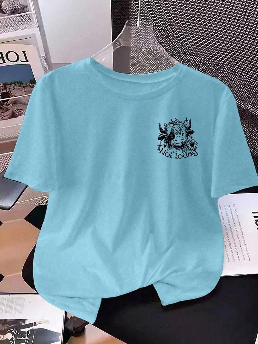 NIEBIESKI T-SHIRT NADRUK NAPISY