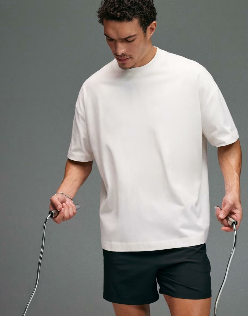kremowy T-SHIRT OVERSIZED OKRĄGŁY DEKOLT