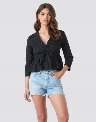 czarna bluzka rękaw 3/4 v neck 