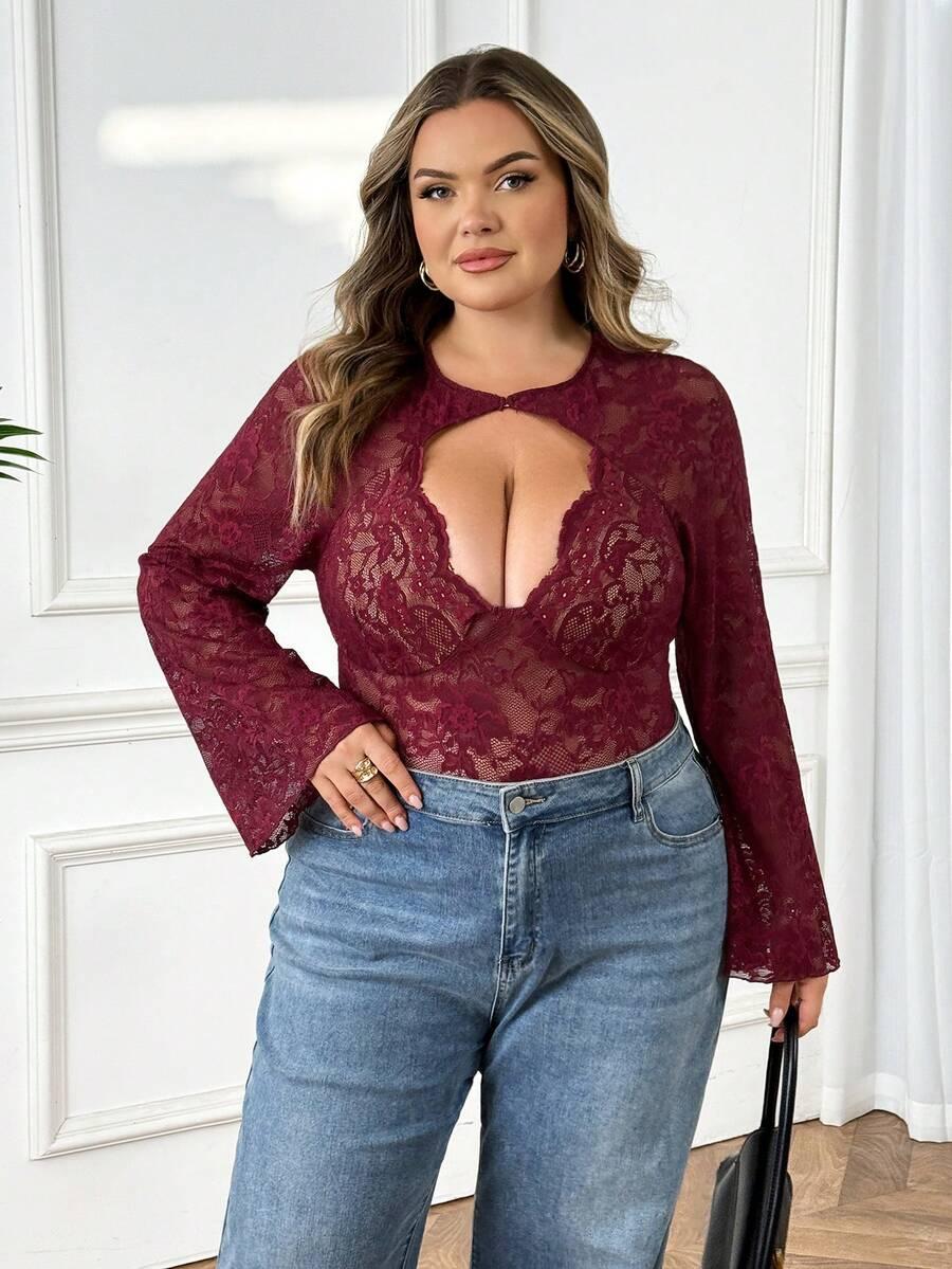 bordowe body koronka