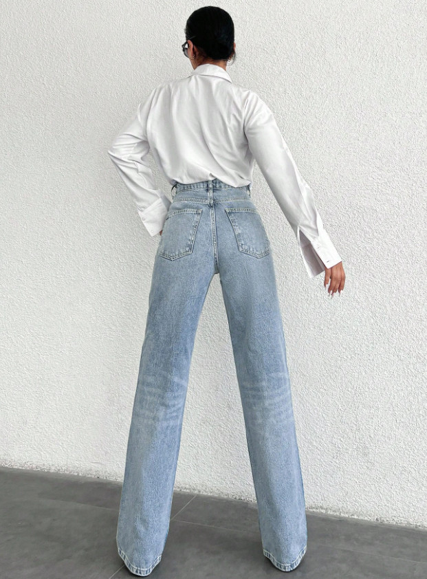 SPODNIE JEANS PROSTA NOGAWKA WYSOKI STAN 