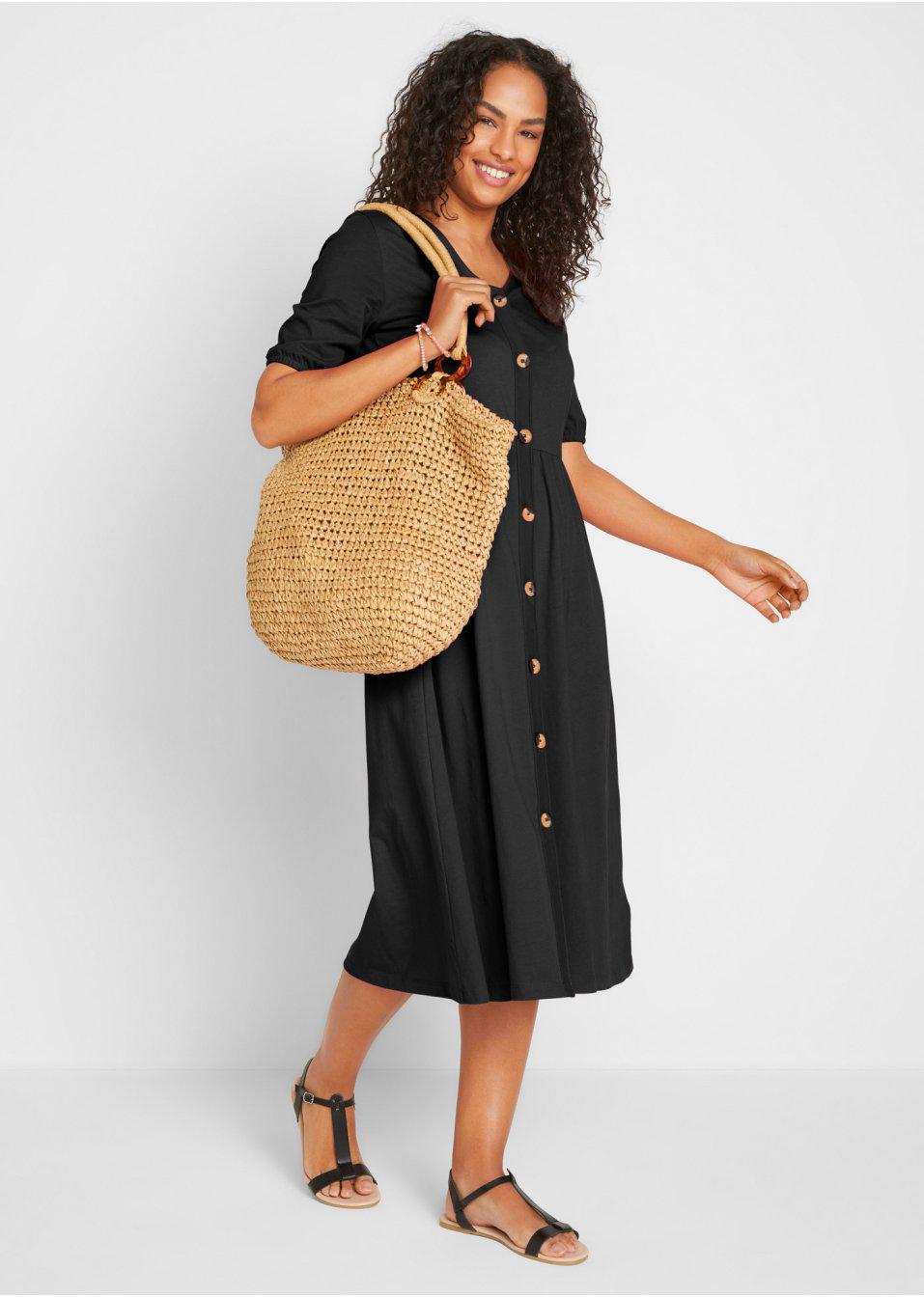 czarna midi sukienka v-neck 