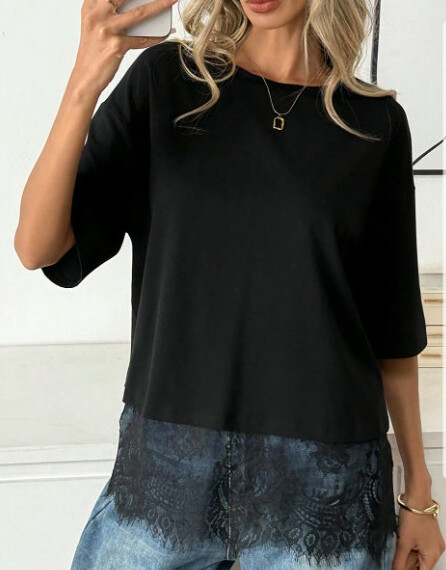CZARNY T-SHIRT KORONKA
