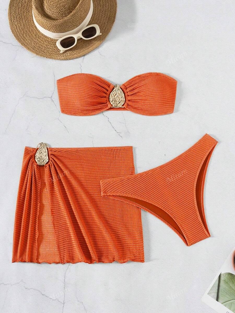 TRZYCZĘŚCIOWY KOMPLET BIKINI ZDOBIENIE