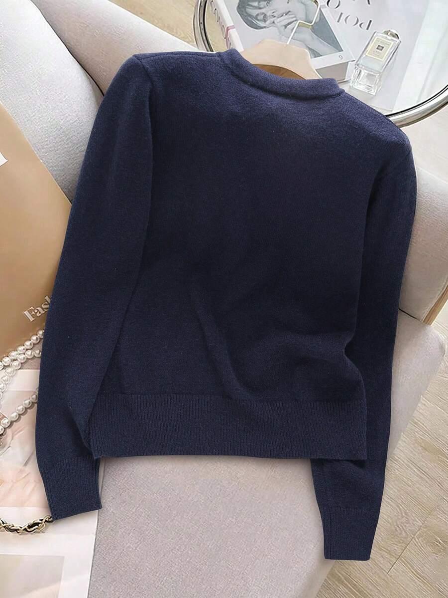 GRANATOWY SWETER OKRĄGŁY DEKOLT