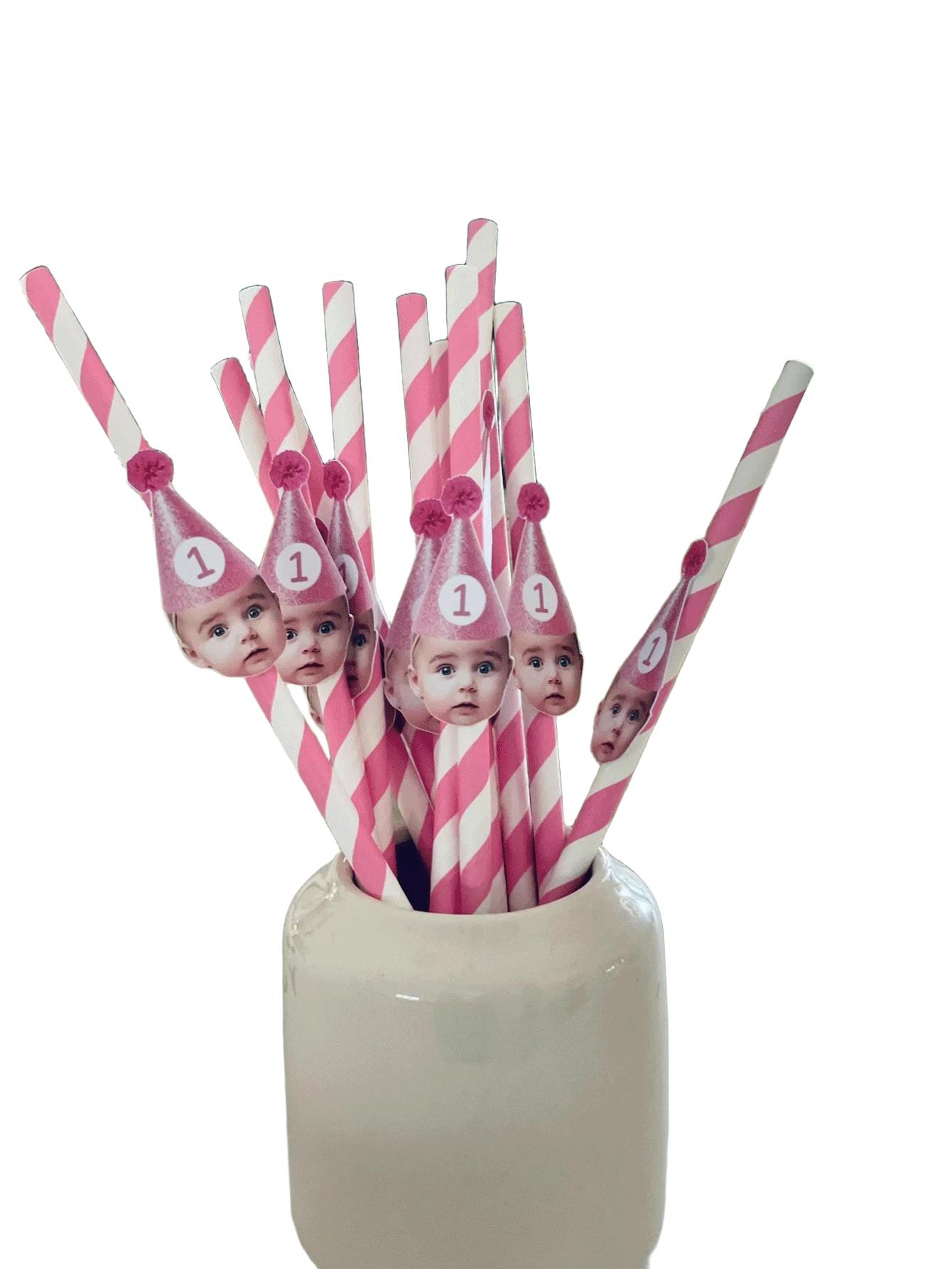 różowo-białe słomki 12-pack