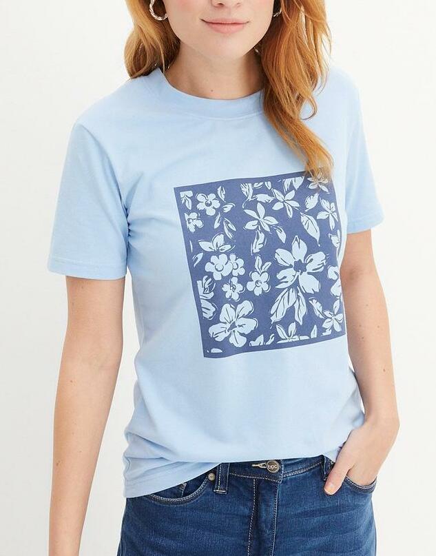 BAWEŁNIANY T-SHIRT DAMSKI Z NADRUKIEM 