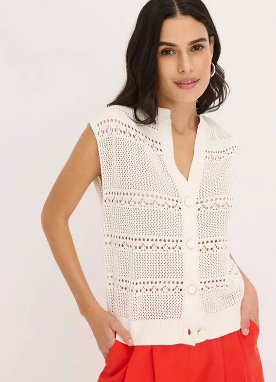SWETER BEZ RĘKAWÓW Z DZIANINY