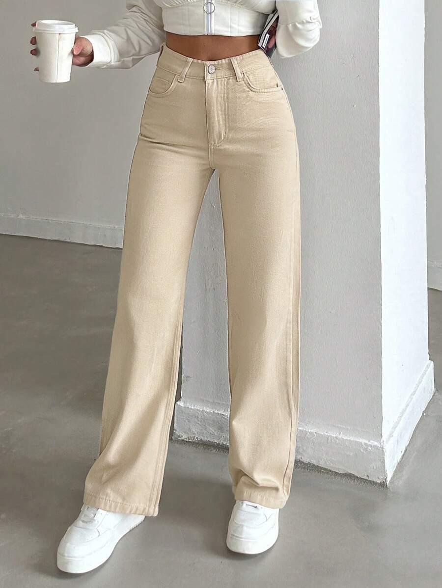BEŻOWE SPODNIE JEANS