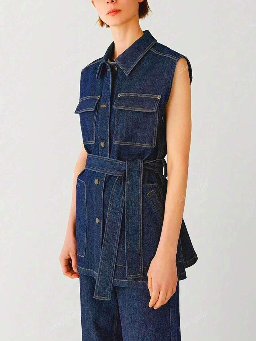 GRANATOWA KAMIZELKA JEANS