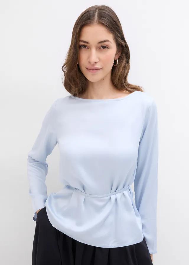NIEBIESKA SATYNOWA BLUZKA