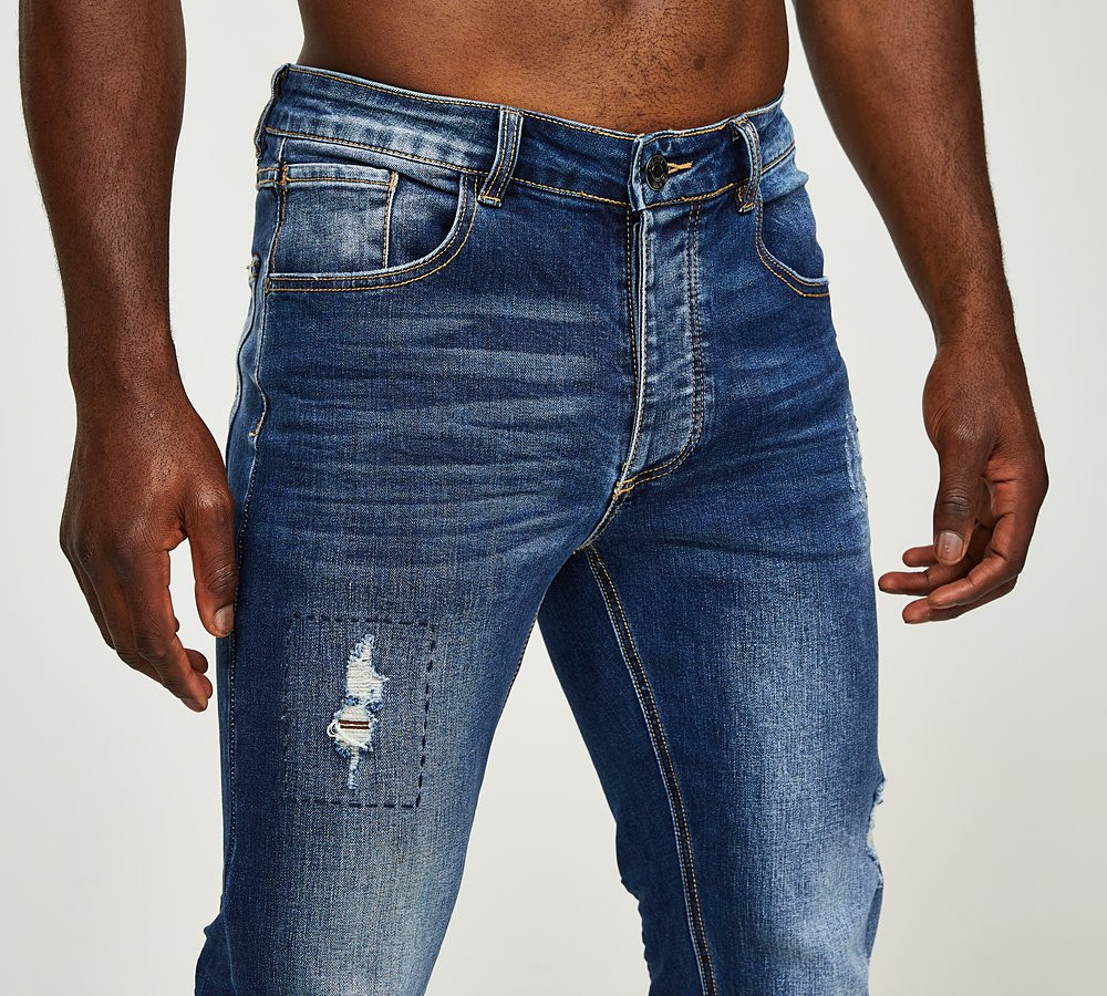 niebieskie spodnie jeans salvo 2.0 ripped guziki