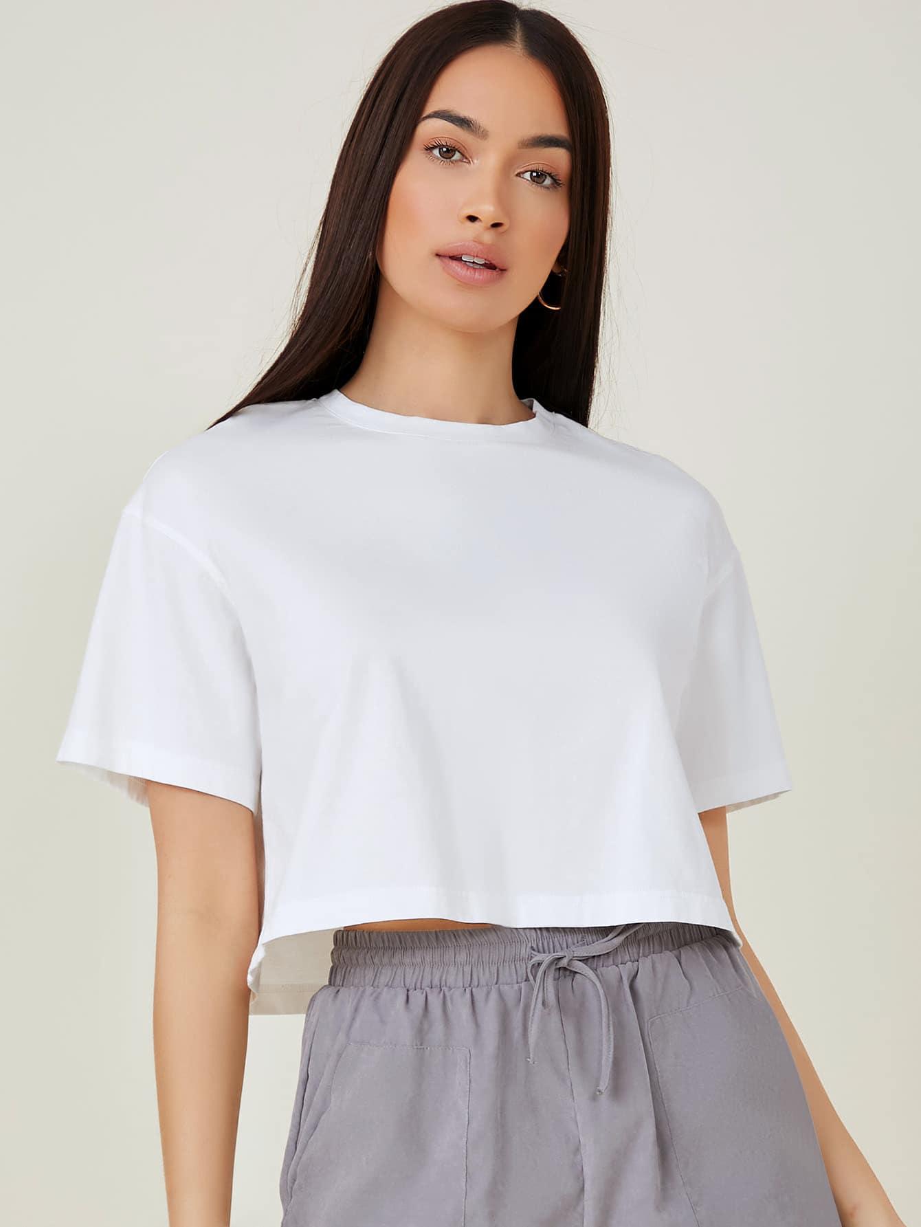 BIAŁY T-SHIRT OKRĄGŁY DEKOLT