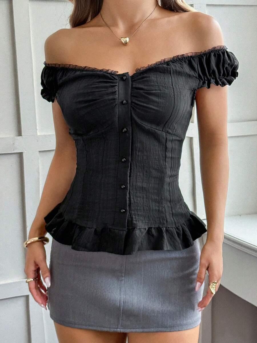 czarny top guziki 
