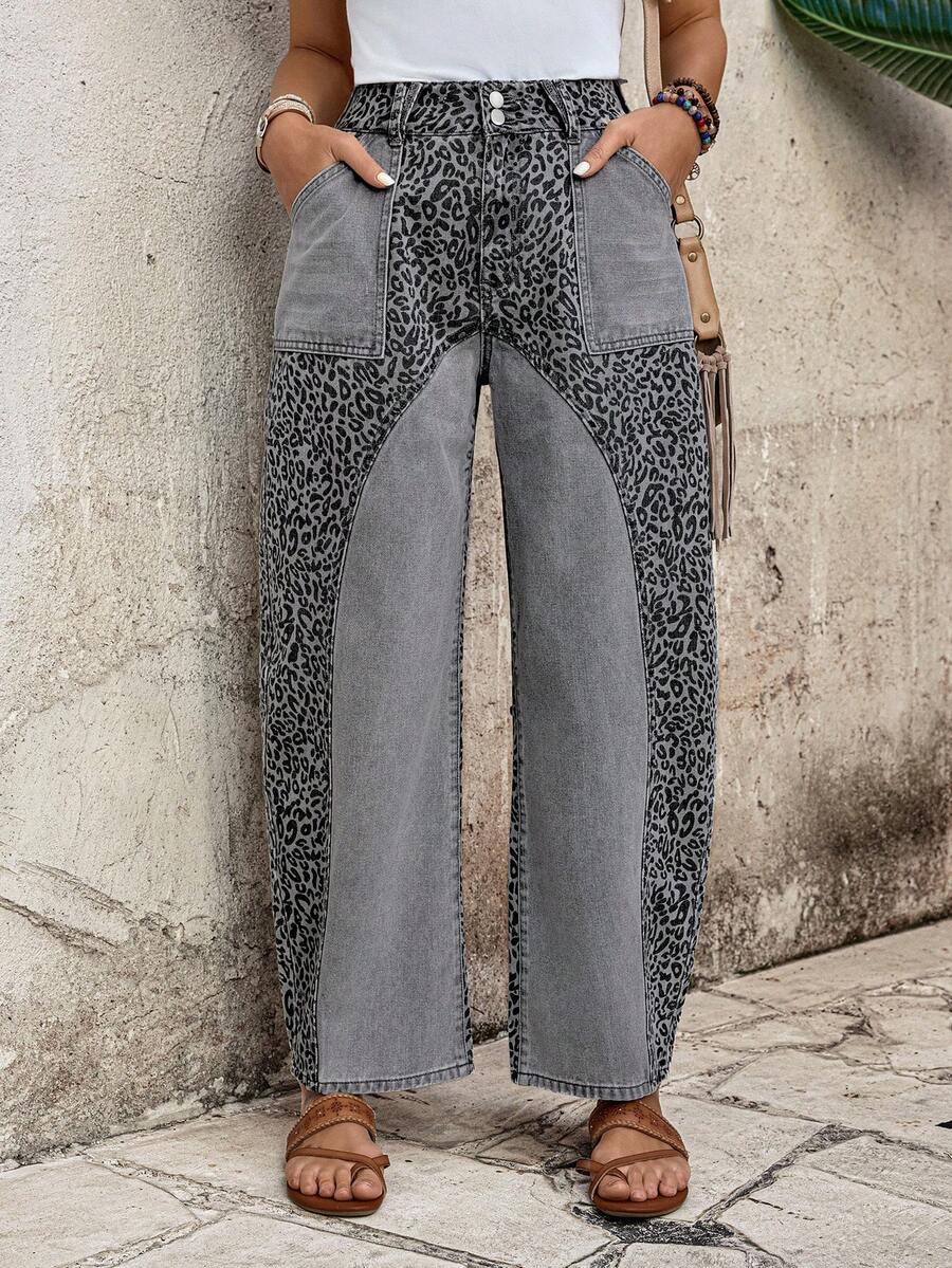 szare spodnie jeans animal print