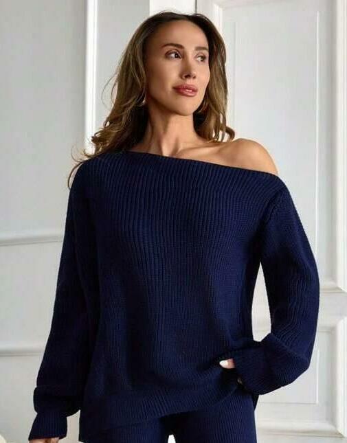 GRANATOWY SWETER DZIANINA 