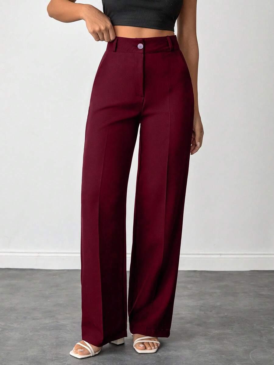 bordowe proste spodnie