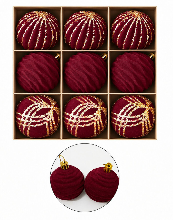 bordowe bombki choinkowe zdobienie 7-pack