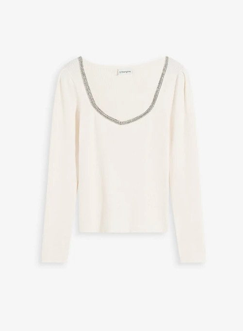 SWETER Z DZIANINY Z OZDOBNYM DETALEM