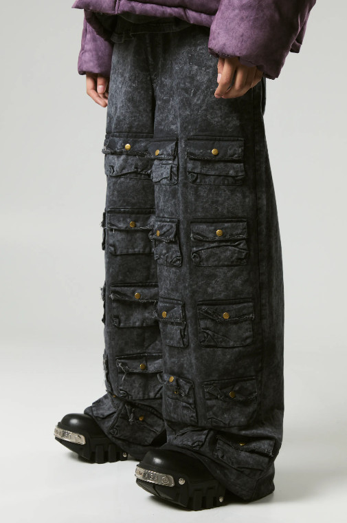 SZARE SPODNIE JEANS KIESZENIE 
