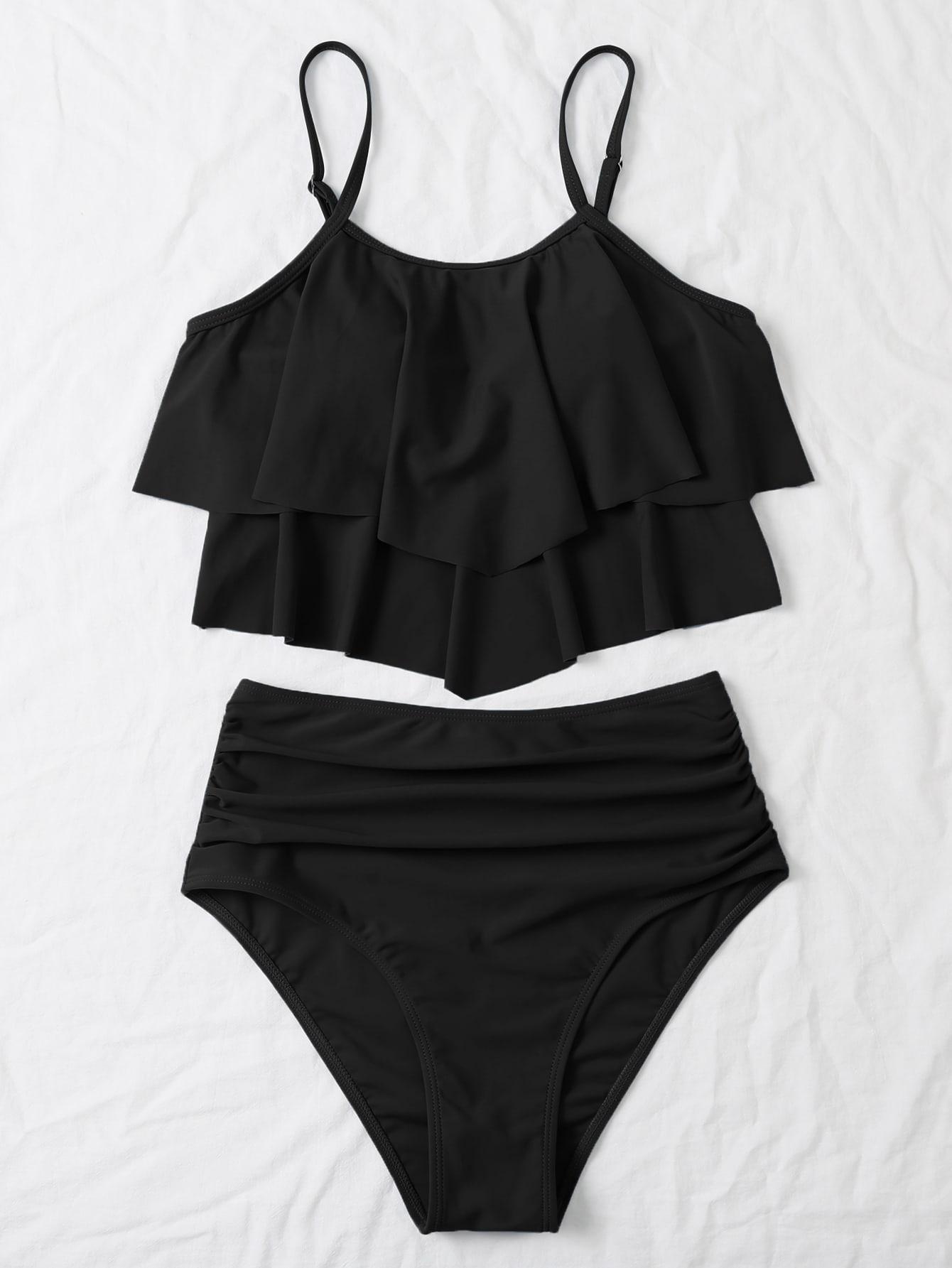 CZARNY DWUCZĘŚCIOWY STRÓJ KĄPIELOWY TANKINI