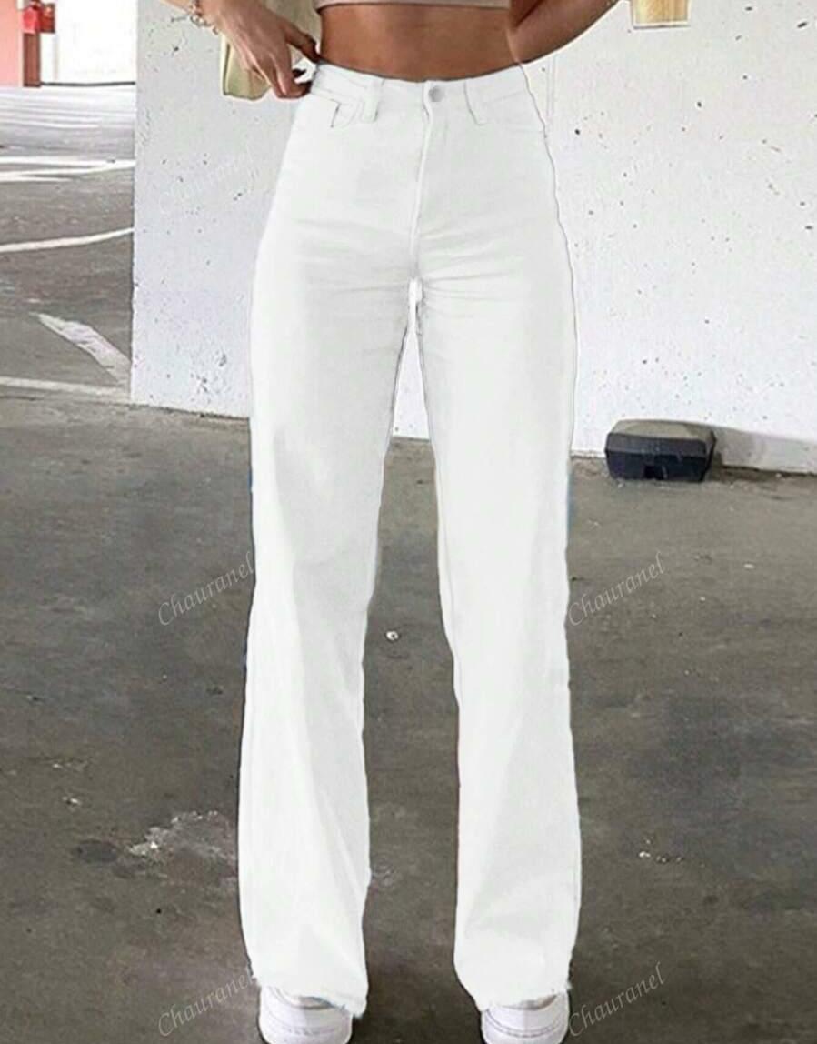 BIAŁE SPODNIE JEANS WYSOKI STAN
