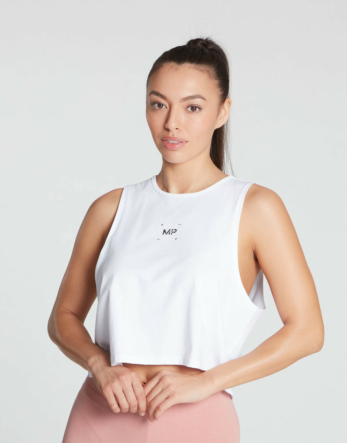 BIAŁY CROP TOP BEZ RĘKAWÓW LOGO