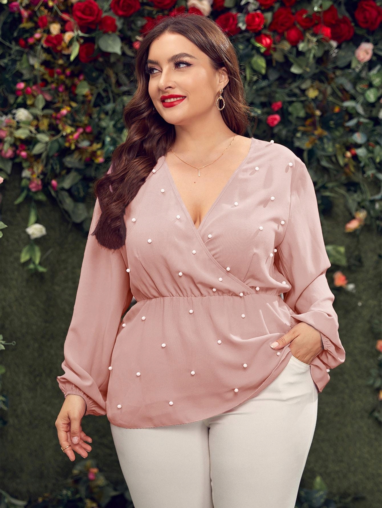 RÓŻOWA BLUZKA V-NECK 
