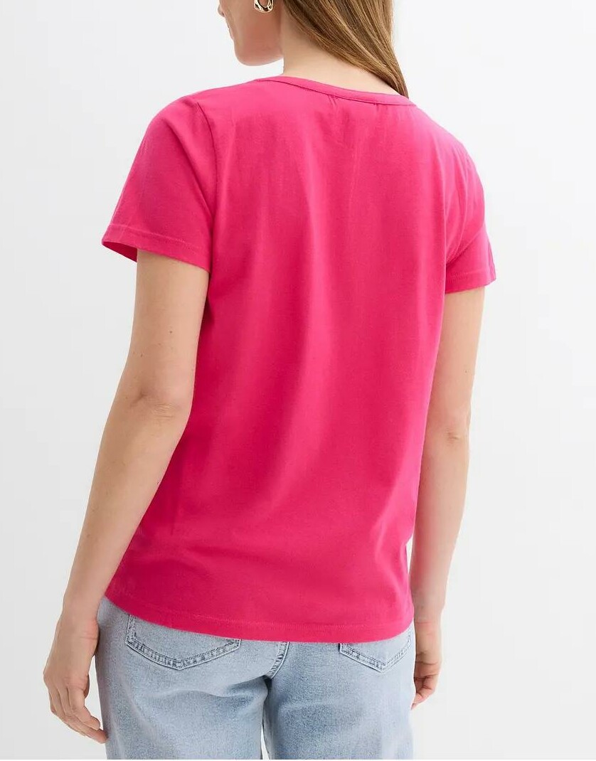 T-SHIRT DAMSKI RÓŻOWY Z DEKOLTEM V