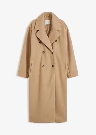 PŁASZCZ DAMSKI PLUS SIZE ECRU DO POŁOWY ŁYDKI