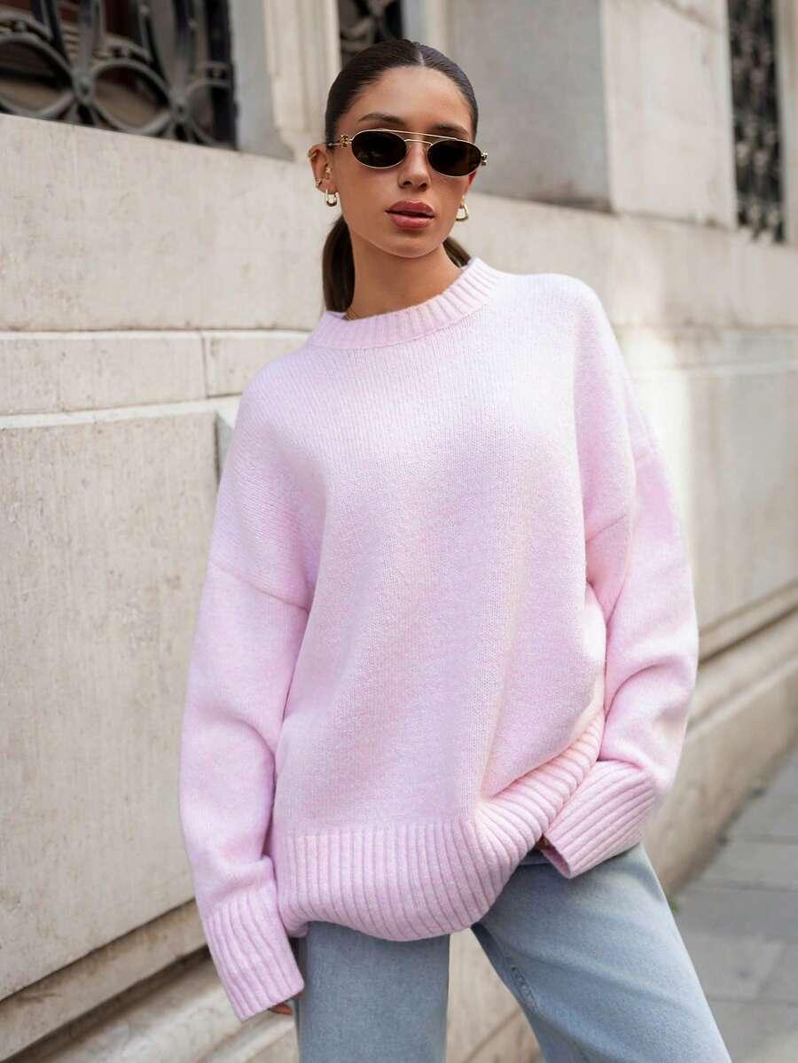 RÓŻOWY DZIANINOWY SWETER 