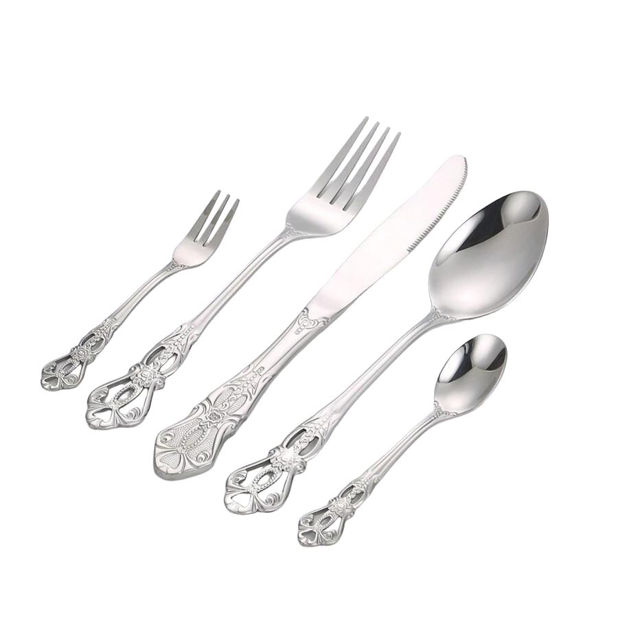 srebrny zestaw sztućców 5 pack