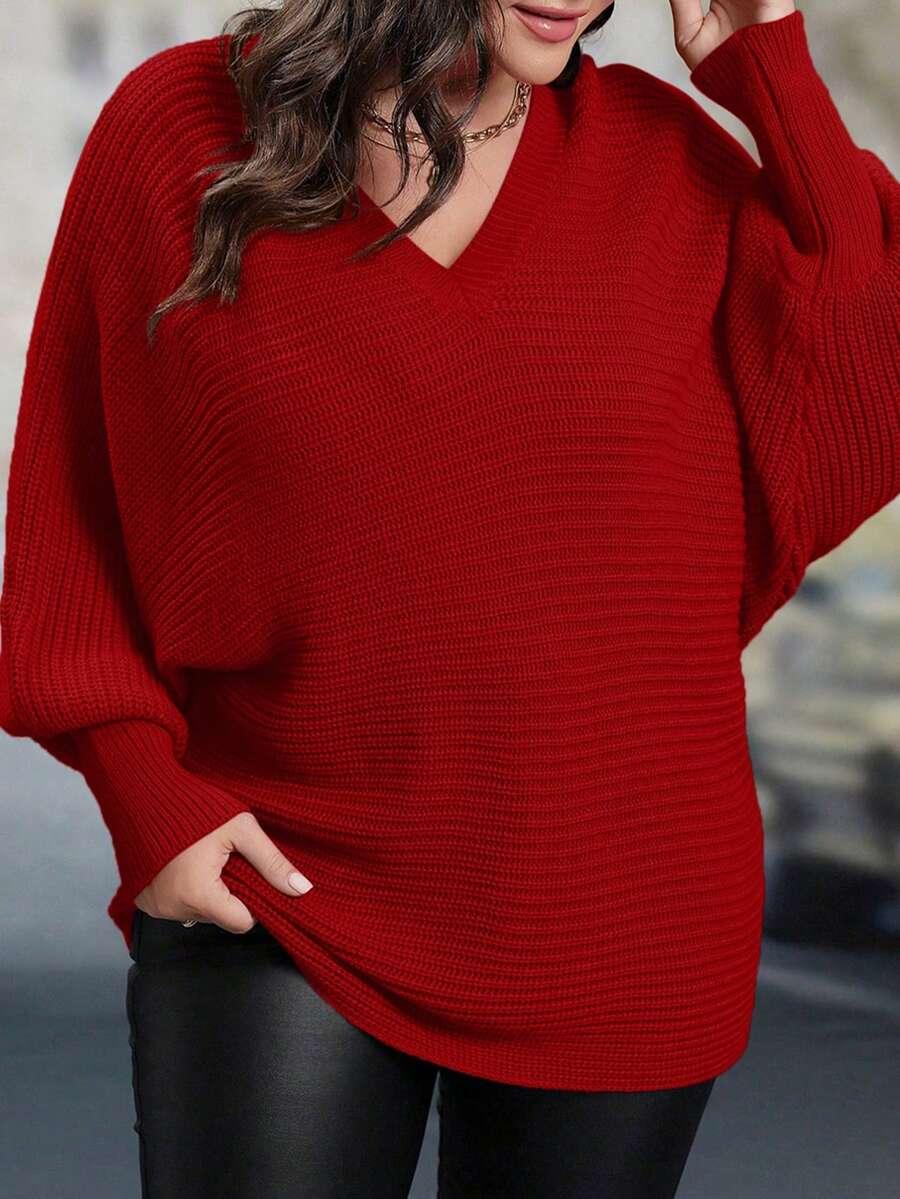 CZERWONY SWETER V-NECK