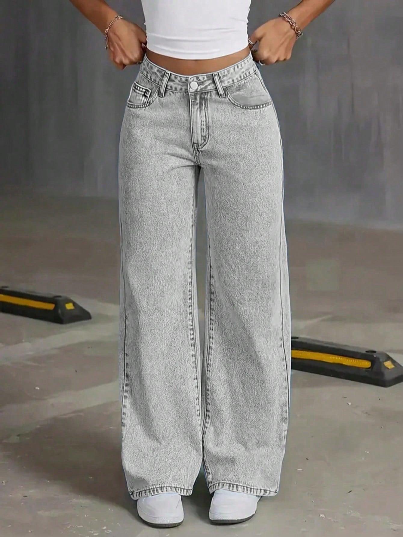szare spodnie jeans proste nogawki 