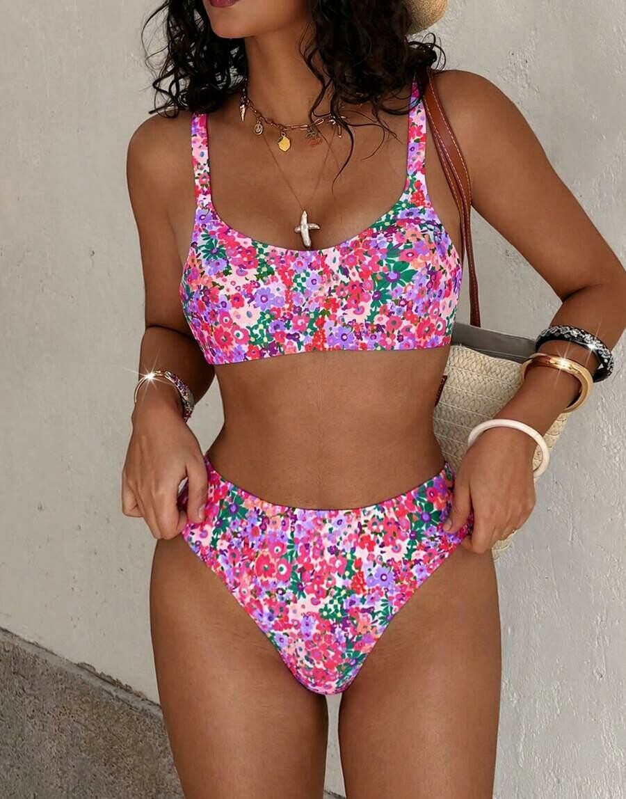 KOMPLET BIKINI WZÓR KWIATY