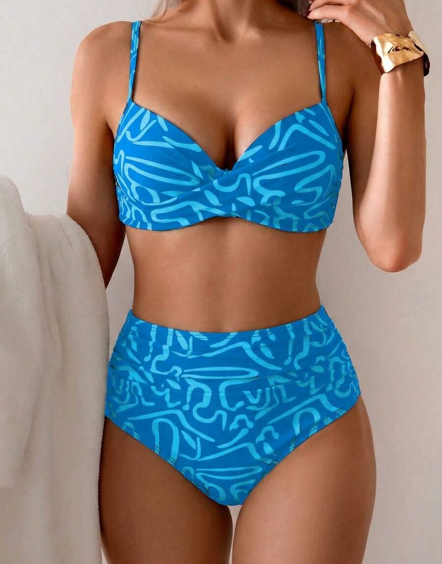 niebieski komplet bikini wzór