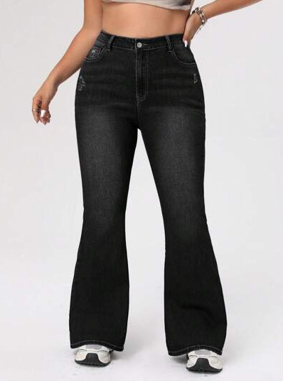 czarne spodnie jeans dzwony wysoki stan 
