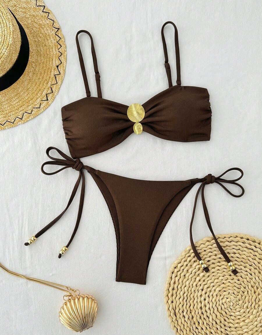brązowy komplet bikini zdobienie