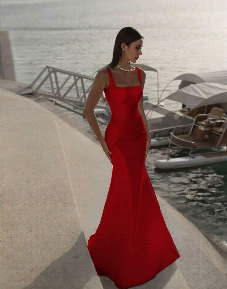 CZERWONA SATYNOWA MAXI SUKIENKA